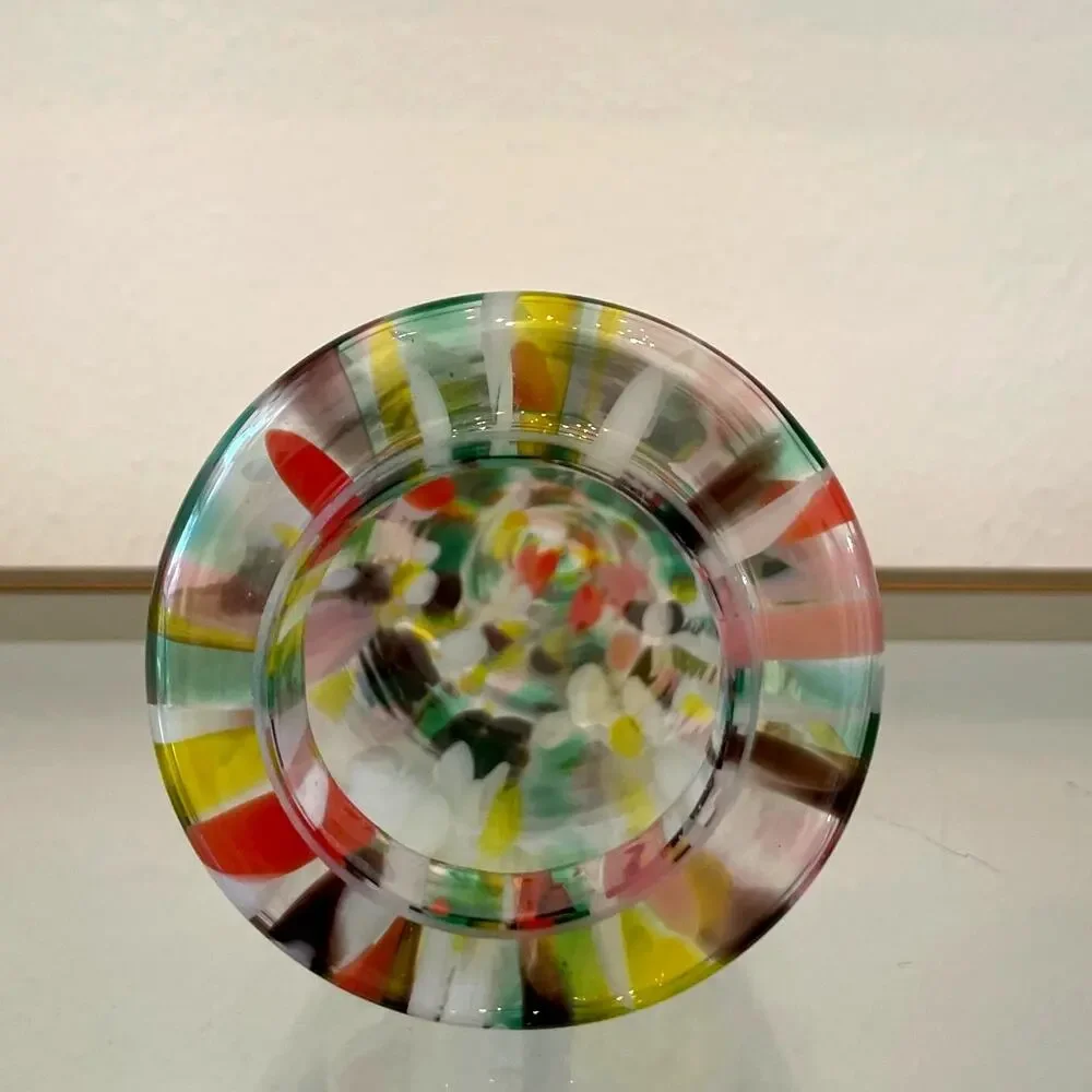 Art Glass CHRISTMAS TREE 10in Pop of Color Marbled Handmade in Poland NEW